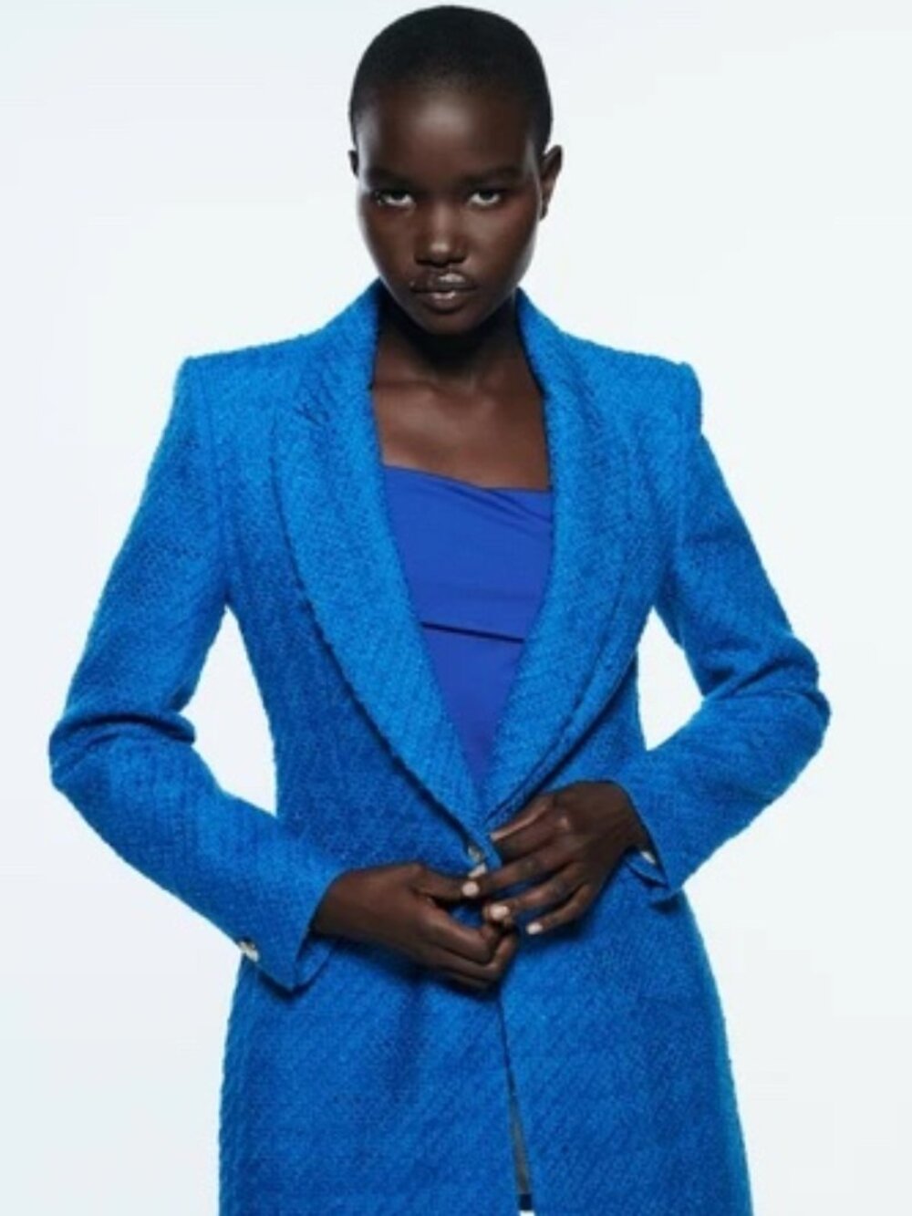 NWT Zara Long Structured Tweed Blazer - Royal Blue - US L